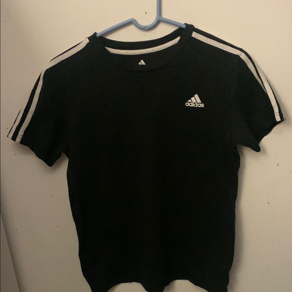 Gorgeous Adidas Black Soccer Tshirt with White Stripes 100% Cotton SZ Large Boys